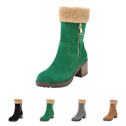 Ankle Boots Damen Mit Absatz Elegant - Winterstiefel Damen Gefüttert Chelsea Boots Mit Blockabsatz Kurzschaft Wildlederstiefel Winter Warm Halbstiefel Schlupfstiefel Mit Reißverschluss von Generic