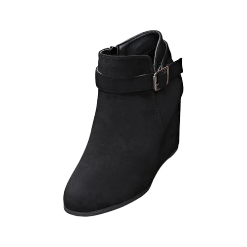 Ankle Boots Damen Mit Absatz Spitz Elegant - Stiefeletten Mit Schnalle Wildleder Keilabsatz-Stiefel Knöchelhoch Abendschuhe Einfarbig Elegante Damenstiefel Kurzschaft Winterboots von Generic