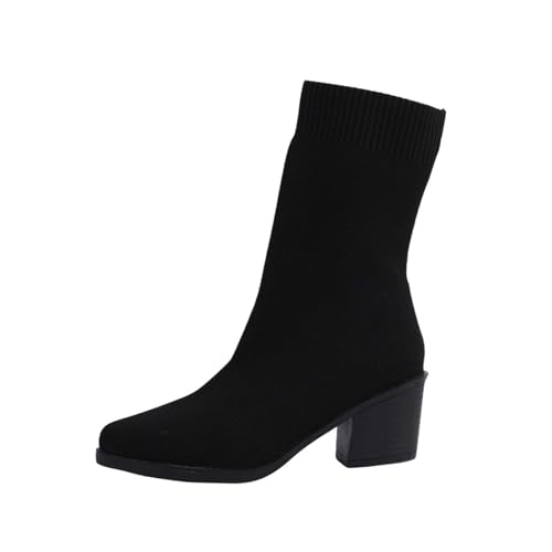 Ankle Boots Damen Mit Absatz - Stiefeletten Blockabsatz Pumps Spitzzehe Schlupfstiefel Kurzschaft Winterstiefel Knit Damenstiefel Elegant Festlich High Heels Chelsea-Stiefel Knöchelschuhe von Generic