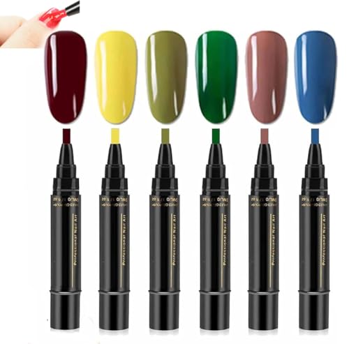 Anseabees One Step Nail Gel Pen, 2025 New One Step Nail Gel Pen for Women Girls, Nail Polish Pens Quick Dry, 3 in 1 Gel Nail Polish Pen, No Need Base Top Coat, For Nail Art DIY (6pcs-e) von Generic