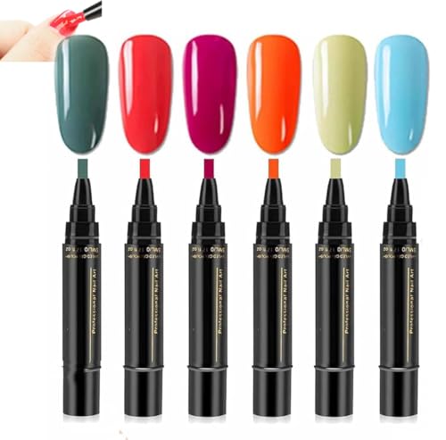 Anseabees One Step Nail Gel Pen, 2025 New One Step Nail Gel Pen for Women Girls, Nail Polish Pens Quick Dry, 3 in 1 Gel Nail Polish Pen, No Need Base Top Coat, For Nail Art DIY (6pcs-f) von Generic