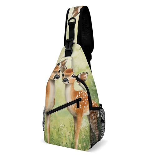 Anti-Diebstahl Brusttasche Gemälde eines Weißwedelhirsches Sporttasche Stylisch,Tragbare Casual Daypack für Outdoorsport Reisen Sportlich von Generic