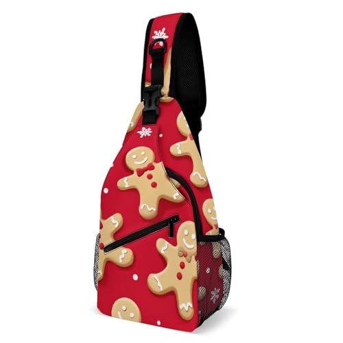 Anti-Diebstahl Brusttasche Weihnachten Rote Tupfen Schneeflocken Brot Umhängetasche Elegant,Verstellbarer Casual Daypack für Radfahren Damen Kletternoutdoor von Generic