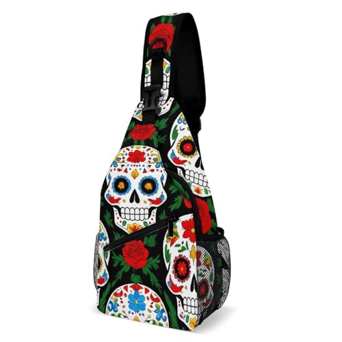 Anti-Diebstahl Crossbody Bags Mexikanischer Tag Dead Roses Sugar Skulls Rucksack Tragbare,Multipurpose Sling Bag für Radfahren Reisen Herren von Generic