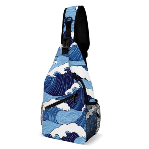 Anti-Diebstahl Sling Rucksack Japanischer Ocean, Meer, Blau, Welle Rucksack Stylisch,Stilvoll Crossbody Bags für Herren Reisen Sportlich von Generic
