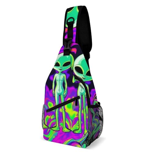 Anti-Diebstahl Taktisch Brusttasche Coole lustige Alien-Krawatte Brusttasche Tragbare,Multipurpose Sling Rucksack für Laufen Herren Wandern von Generic