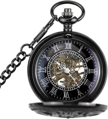 Antike Skelett mechanische Taschenuhr Männer Steampunk mechanische Taschenuhren Uhr Anhänger Handaufzug, schwarz von Generic