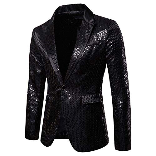 Anzüge & Sakkos für Herren Pailletten Blazer Hochzeit Gold Glitzer Anzug Sakko Herren Slim Fit Hochzeit Mantel Langarm Anzugjacke Blazer 70er Disco Party Performance Kostüm von Generic