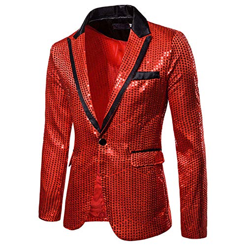 Anzüge & Sakkos für Herren Pailletten Blazer Hochzeit Gold Glitzer Anzug Sakko Herren Slim Fit Hochzeit Mantel Langarm Anzugjacke Blazer 70er Disco Party Performance Kostüm von Generic