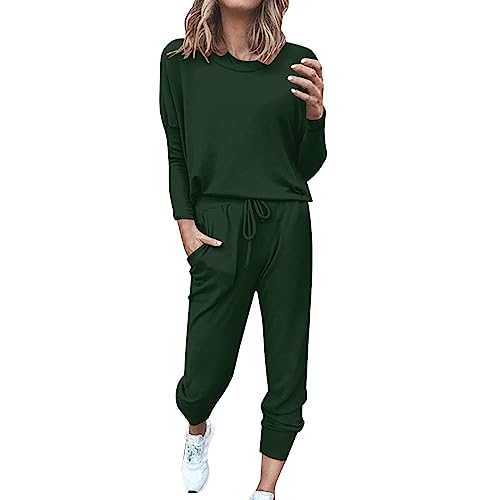 Anzug Damen Elegant 2 Teiler Oversize | Hausanzug Damen Baumwolle Kuschelig | Baumwolle Stretch Jogginganzug Set Locker Sport Set Rundhals Pullover Jogginghose Mit Gummizug Gym Freizeitanzug von Generic