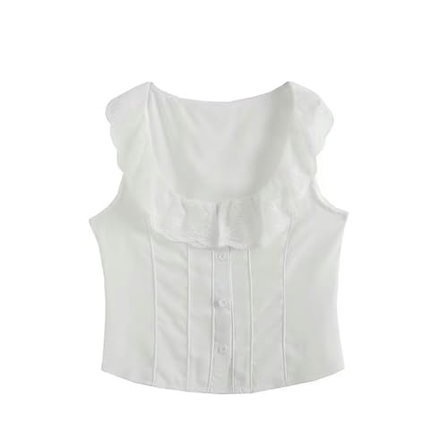 Anzug Damen Sommer Spitzenweste Top + mittellanger Fischschwanzrock mit hoher Taille - weiße Weste - S von Generic