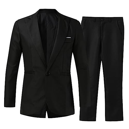 Anzug Herren Anzug Slim Fit 2 Teilig Herrenanzug 2-Teilig Anzüge Herren Modern Sakko für Business Hochzeit Business Herrenanzug mit Revers Regular Fit Anzüge für Herren (Schwarz, L) von Generic