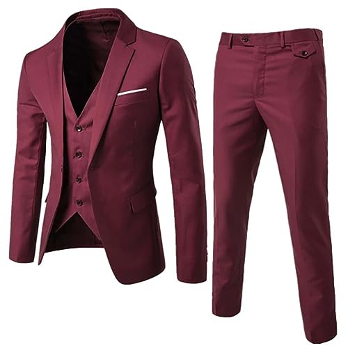 Anzug Herren Anzug Slim Fit 3 Teilig Herrenanzug 3-Teilig Anzüge Herren Modern Sakko für Business Hochzeit Regular Fit (Red, XXXXXXL) von Generic