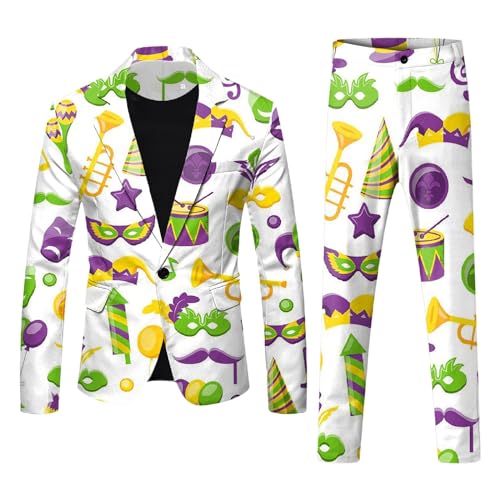 Anzug Herren Lustiger Masken Anzug Prom Suits Faschingskostüme mit Bunten Drucken 60er Jahre Pop Art Style Outfit, Party Jacke und Hose,Karneval, Mottoparty, Mardi Gras Karneval Kostüm Herren Anzüge von Generic