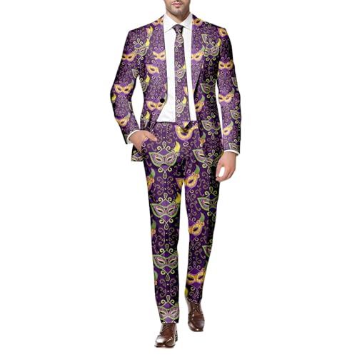 Anzug Herren Lustiger Masken Anzug Prom Suits Faschingskostüme mit Bunten Drucken 60er Jahre Pop Art Style Outfit, Party Jacke und Hose,Karneval,Mottoparty,Mardi Gras Karneval Kostüm Herren Anzüge von Generic