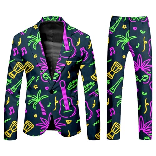 Anzug Herren Lustiger Masken Anzug Prom Suits Faschingskostüme mit Bunten Drucken 60er Jahre Pop Art Style Outfit Party Jacke und Hose,Karneval Mottoparty, Mardi Gras Karneval Kostüm Herren Anzüge von Generic