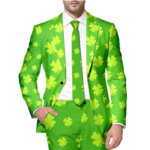 Anzug Herren Party Sakko für Herren St. Patrick's Day Luck of The Irish Kleeblatt Anzug Jackett ohne Hose 80er Herrenkostüm St. Patricks Day Beer & Shamrock Clover Tailliert Party Kostüme (nur Sakko) von Generic