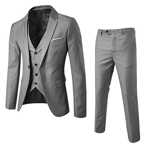 Anzug Herren Slim Fit 3 Teilig Blazer Anzüge Herrenanzug Sakko Anzughose Weste für Hochzeit Business Hochzeit Party Abschlussball Herrenanzug(Grau,XL) von Generic