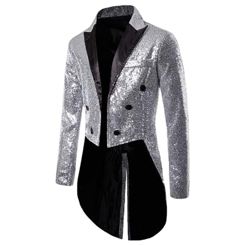 Anzug Herren Smoking Jacke Glänzende Pailletten Blazer Anzugjacke Slim Fit Party Magic Show Kleid Cosplay Kleid Mäntel Herren Frack Jacke Mantel Glitzer Blazer Show Tanzkostüm Mottoparty Outfits von Generic