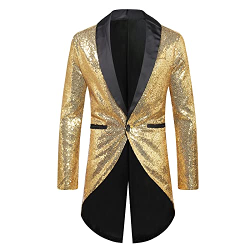 Anzug Herren Smoking Jacke Glänzende Pailletten Blazer Anzugjacke Slim Fit Party Magic Show Kleid Cosplay Kleid Mäntel Zirkus Kostüm Zirkusdirektor Uniform Pailletten Frack Jacke Mantel Glitzer Jacke von Generic