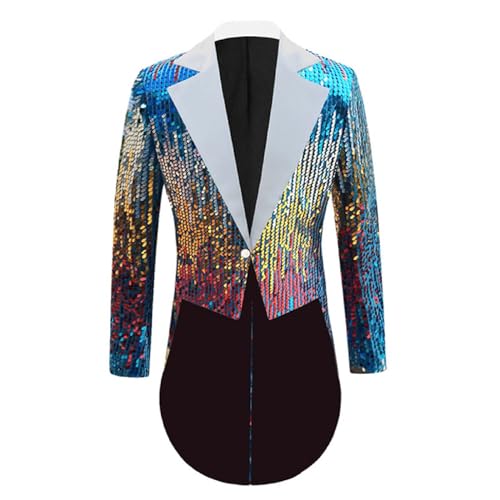 Anzug Herren Smoking Jacke Glänzende Pailletten Blazer Anzugjacke Slim Fit Party Magic Show Kleid Cosplay Kleid Mäntel Zirkus Kostüm Zirkusdirektor Uniform Pailletten Frack Jacke Mantel Glitzer Jacke von Generic