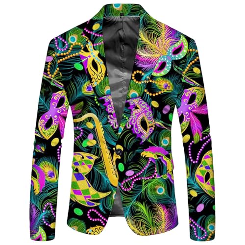 Anzug Jacke Sakko Herren, Männer Kostüm Karneval Blazer 80er Jahre Outfit, 70er Hip Hop Disco Hippie Freizeitanzug Mit Bunte Muster Und EIN-Knopf Retro Lustig Herren Sakko Für Karneval Disco Party von Generic