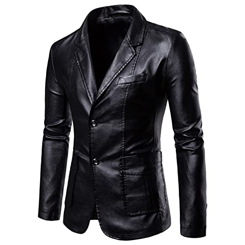 Anzug Sakko Herren Normal Regular Fit Schwarz - Freizeit Blazer Herren Übergröße - Pu-Leder-Blazer Outdoor Leder - Modernen Bikerjacke Solider Blazer Mantel Freizeit Herrenbekleidung Herren-Sakko von Generic