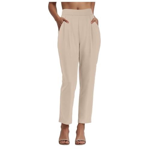 Anzughose Damen High Waist Gerade Geschnitt 7/8 Hose mit Taschen Locker Elegant Business Arbeit Hosen Sommerhose Damen Leicht Lang Pants Büro Freizeithose Anzughosen von Generic