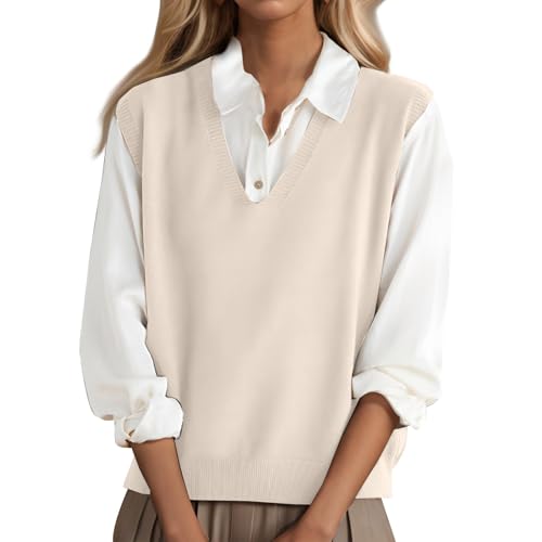 Generic Damen Anzugweste Rot Beige L V-Ausschnitt Ärmellose Gestrickt Polyester Locker Frühling Herbst Karneval Geburtstag von Generic
