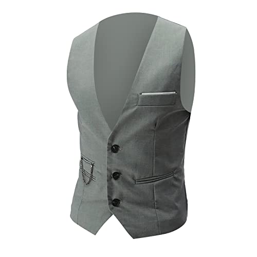 Anzugweste Herren Schwarz Baumwolle - Weste Herren Outdoor Dünn - Weste Anzugweste Slim Fit V-Ausschnitt Ärmellose Mit 3 Knöpfen Gilet Businesswesten Casual Klassisch Basic Weste Freizeitweste von Generic