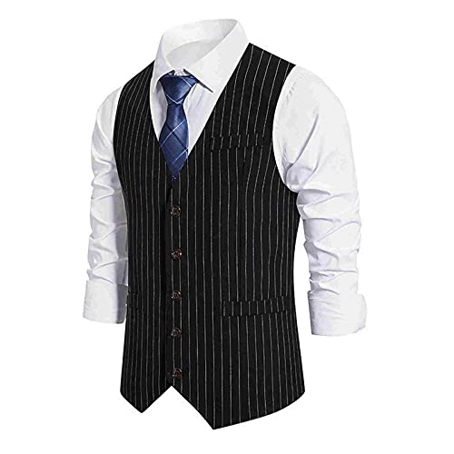 Anzugwesten Herren Hochzeiten Formale Kleidung Doppelreihige Schaltfläche Weste Männer Slim Fit Business Party Schwarz Weiß Grau Gestreiftes Stil Arbeits Unterhemd Größe,S-XXL von Generic