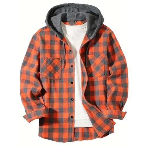 Arbeitshemd Herren Holzfällerhemd Männer Langarm Hoodie Jacke Button Down Freizeithemd Mit Brusttasche Outdoor Holzfäller Jacken Casual Arbeitshemd Bequeme Kapuzenjacke Sweatjacke von Generic