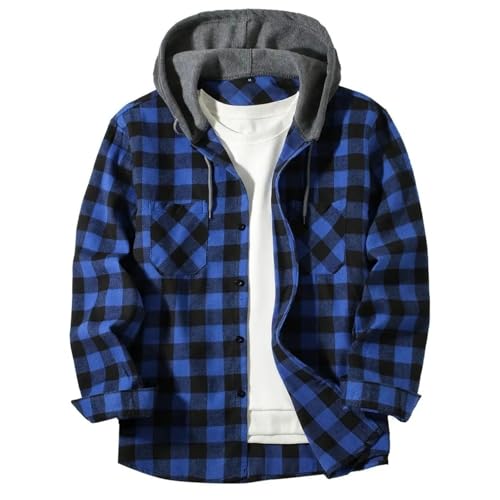 Arbeitshemd Herren Holzfällerhemd Männer Langarm Hoodie Jacke Button Down Freizeithemd Mit Brusttasche Outdoor Holzfäller Jacken Casual Arbeitshemd Bequeme Kapuzenjacke Sweatjacke von Generic