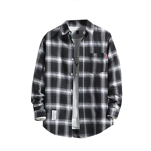Arbeitshemd Herren Langarm Flanell Winter Holzfäller Jacke Hemdjacke Kariertes Hemd Flanellhemd Schwarz Übergröße Rot Karo Slim Fit Holzfällerhemd von Generic