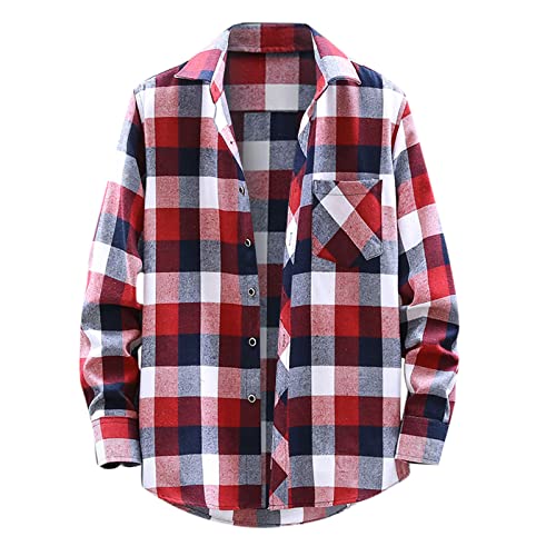 Arbeitshemd Herren Langarm Flanell Winter Langarm Holzfäller Jacke Hemdjacke Langarm Kariertes Hemd Flanellhemd Schwarz Übergröße Flanell Jacke Rot Karo Slim Fit Holzfällerhemd von Generic