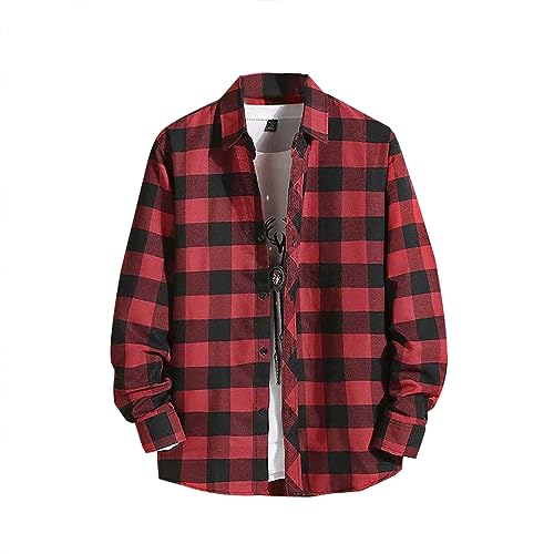 Arbeitshemd Herren Langarm Flanell Winter Langarm Holzfäller Jacke Hemdjacke Langarm Kariertes Hemd Flanellhemd Schwarz Übergröße Flanell Jacke Rot Karo Slim Fit Holzfällerhemd von Generic