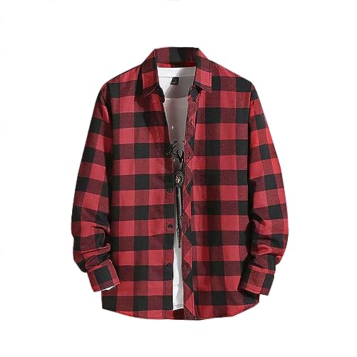 Arbeitshemd Herren Langarm Flanell Winter Holzfäller Jacke Hemdjacke Kariertes Hemd Flanellhemd Schwarz Übergröße Rot Karo Slim Fit Holzfällerhemd von Generic