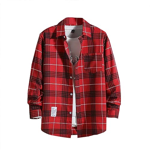 Arbeitshemd Herren Langarm Flanell Winter Langarm Holzfäller Jacke Hemdjacke Langarm Kariertes Hemd Flanellhemd Schwarz Übergröße Flanell Jacke Rot Karo Slim Fit Holzfällerhemd von Generic