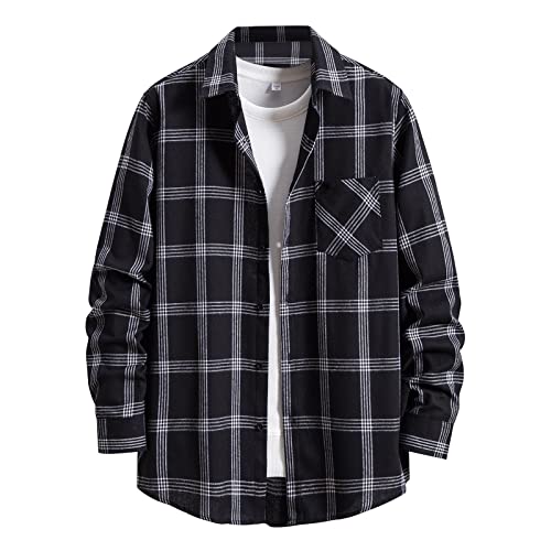 Arbeitshemd Herren Langarm Holzfäller Jacke Hemdjacke Langarm Kariertes Hemd Flanellhemd Schwarz Übergröße Flanell Jacke Rot Karo Slim Fit Holzfällerhemd von Generic