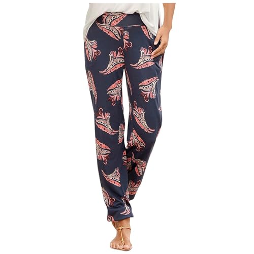 Arbeitshose Damen Blumendruck Freizeithose Boho Strandhose Straight Bein Hosen Loose Haremshose Casual Bequeme Stoffhose Frauen Yogahose High Waist von Generic