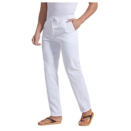 Arbeitshose Herren Bequeme Freizeithose mit Kordelzug Leicht Sommerhose Strandhose Herren Hose Lang Einfarbig für Männer Regular Fit Anzughose Herren Trekkinghose Herren Weiß XXL von Generic