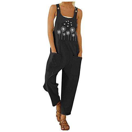 Arbeitslatzhose Damen Overalls Damen sommer Oversized with Pockets Legere Latzhose Damen Arbeitshose garten Print Spaghetti-Träge Strandhose Playsuit Schlabberhose von Generic