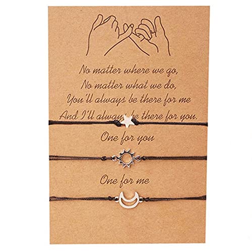 Armbänder Friendship For 3 Weinglas Böhmisches Set Paare Beste Freunde Freundschaftsarmband Mädchen Set Silber Mond Sonne Stern Geflochtenes Armband von My Pet Elephant
