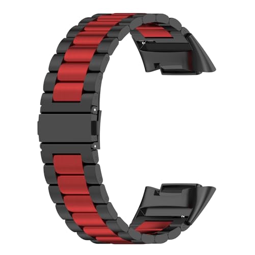 Armbänder Kompatibel mit Fitbit Charge 6/Charge 5 Armband für Damen Herren, Edelstahl Metall Ersatz Armband für Fitbit Charge 6/Charge 5 Uhrenarmband (Schwarz-rot) von Generic
