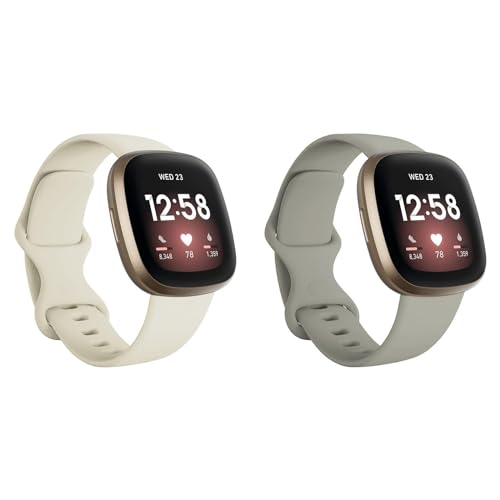 Armbänder Kompatibel mit Fitbit Versa 3 Armband/Versa 4 Armband/Sense Armband/Sense 2 Armband Damen Herren, Weiches Silikon Uhrenarmband Sports Watch Ersatzarmband (Einheitsgröße, Grau/Beige) von Generic