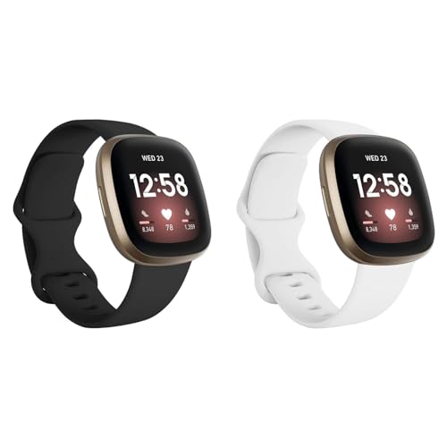 Armbänder Kompatibel mit Fitbit Versa 3 Armband/Versa 4 Armband/Sense Armband/Sense 2 Armband Damen Herren, Weiches Silikon Uhrenarmband Sports Watch Ersatzarmband (Einheitsgröße, Schwarz/Weiß) von Generic