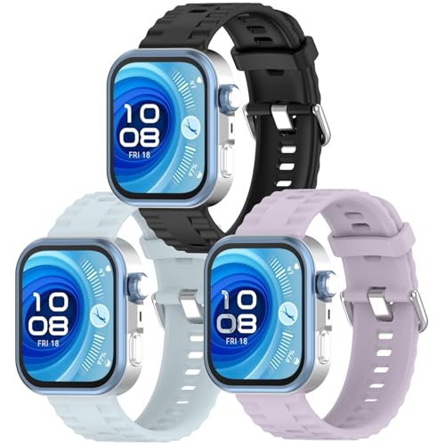 Armbänder Kompatibel mit Huawei Watch Fit 4 Armband, 3 Stück Weiches Silikon Ersatzarmband Sportarmband Uhrenarmband für Damen Herren (Schwarz+Licht Blau+Hell Lila) von Generic