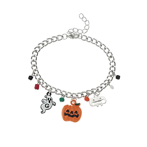 Armbänder Mädchen Teenager Perlen Halloween Charm Armband Edelstahl Kürbis Armband für Kinder Teenager Frauen Halloween Armband Geschenk Armkette- Herren Damen Valentinstag (Silver, One Size) von Generic