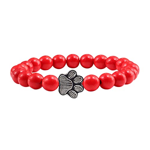 Armbänder Mädchen Teenager Perlen Katze Fußabdruck Farbe Naturstein elastisches Armband Unisex Strass Armband Yoga Armband Chakra Armband Farbe Armkette- Herren Damen Valentinstag (B, One Size) von Generic