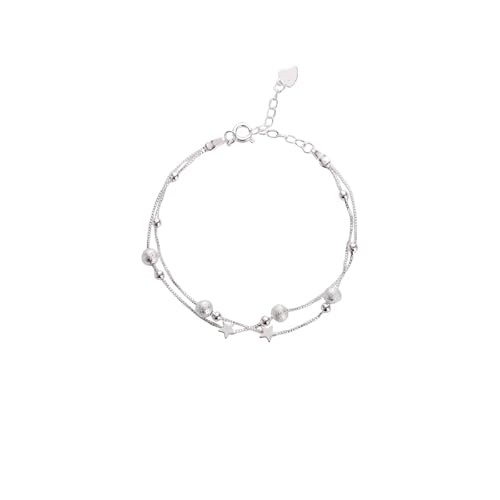 Armband 925 Sterling Silber Zierliche Layered Kette Niedliche Perlen Adjsuable Mode Chic Link Chain Geburtstagsfeier Schmuck Geschenke für Frauen Mädchen von Generic
